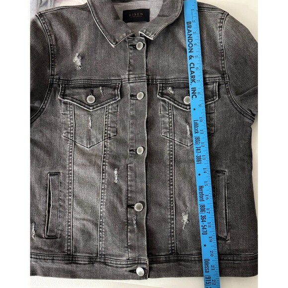 Risen Black Washed Jean Jacket Women's Size Medium Distressed - Picture 10 of 12